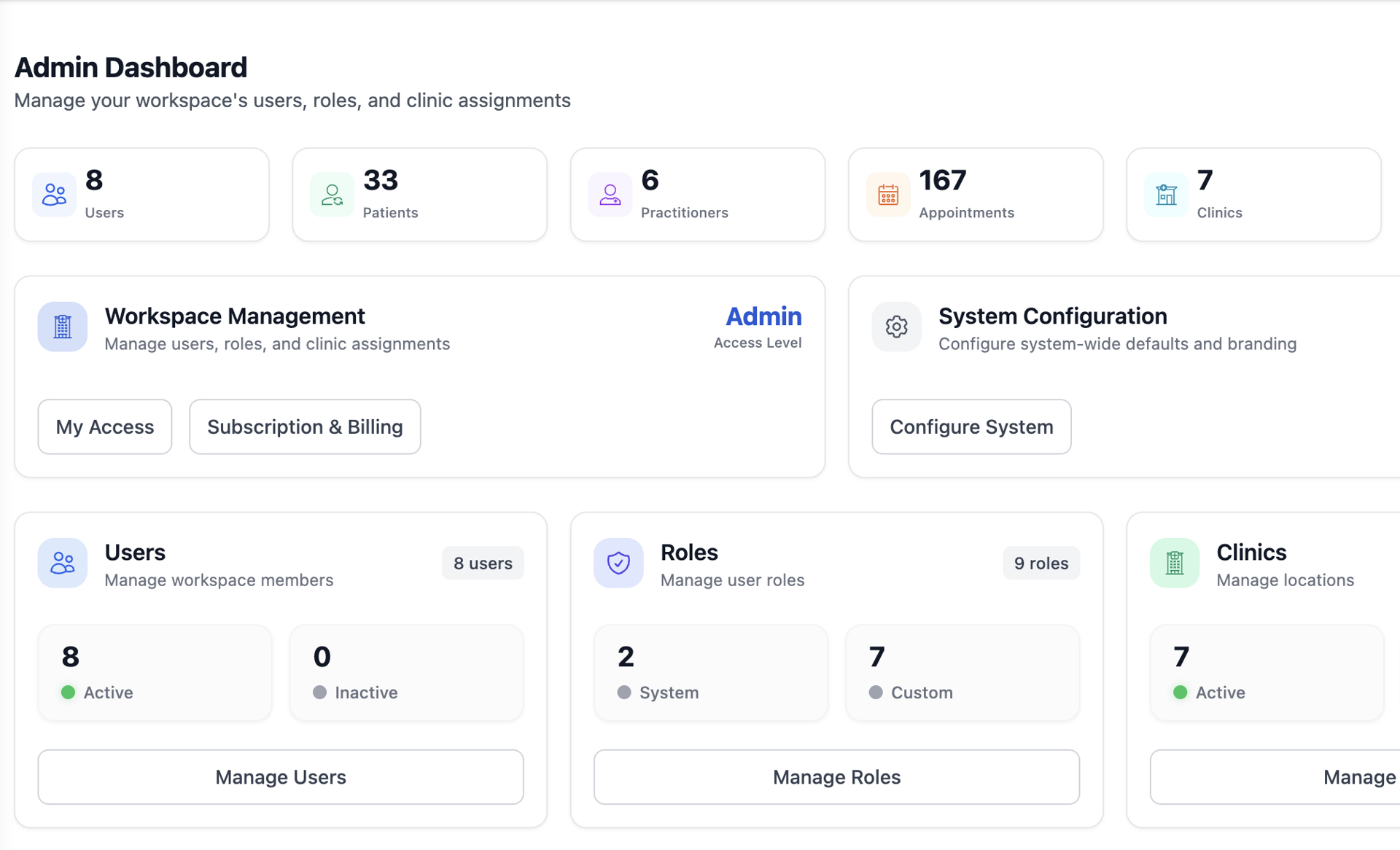 Admin Management interface
