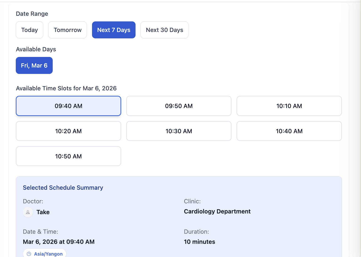 Appointment Scheduling Interface