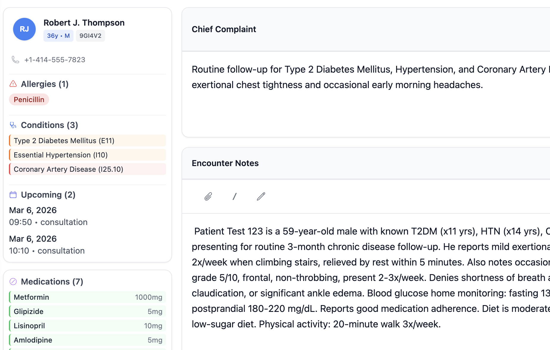 Clinical Encounters interface