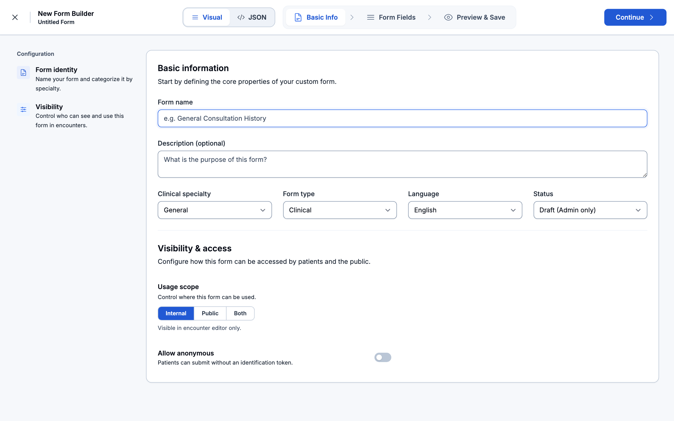 Custom Form Builder - Step 1: Basic Information & Access Scope