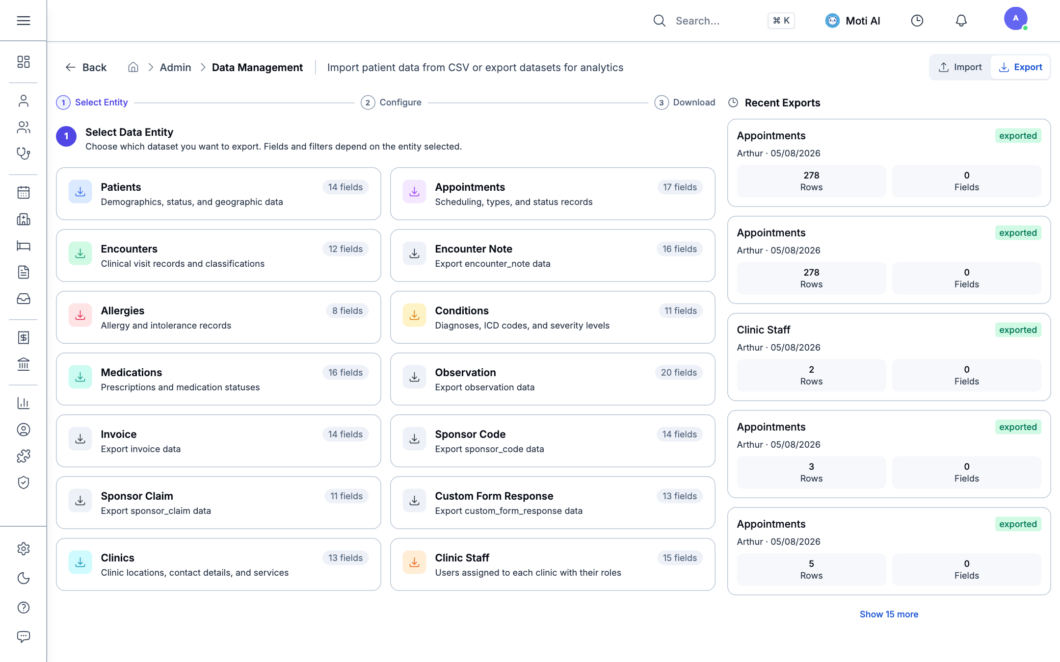 Data Management Export View