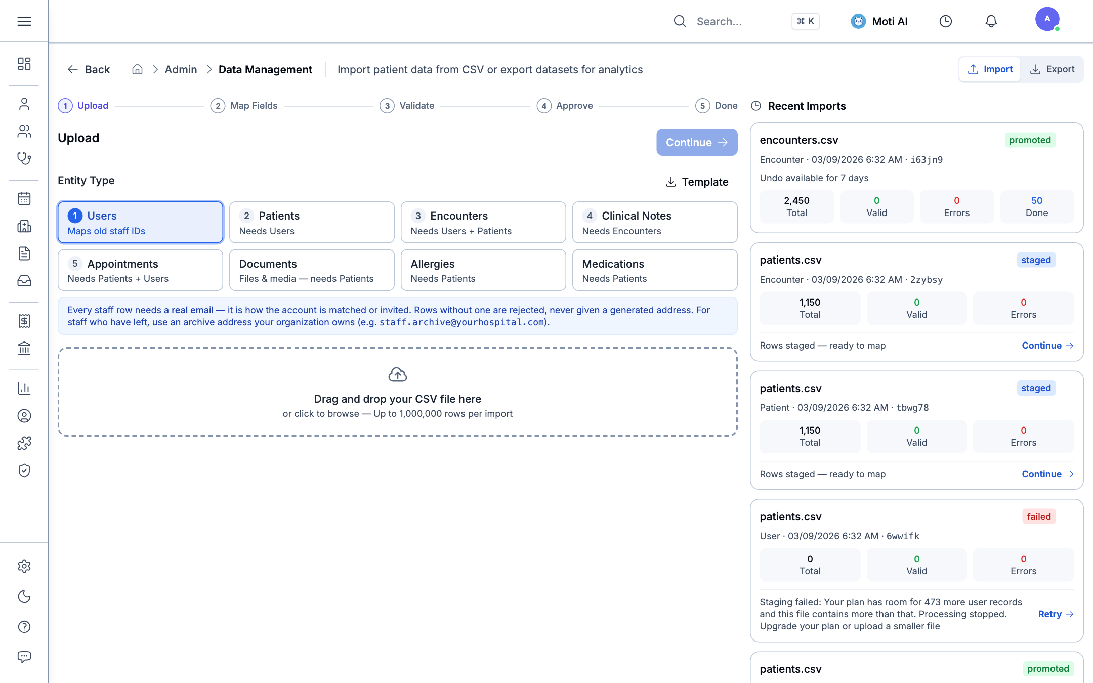 Data Management & 5-Step CSV Import Wizard