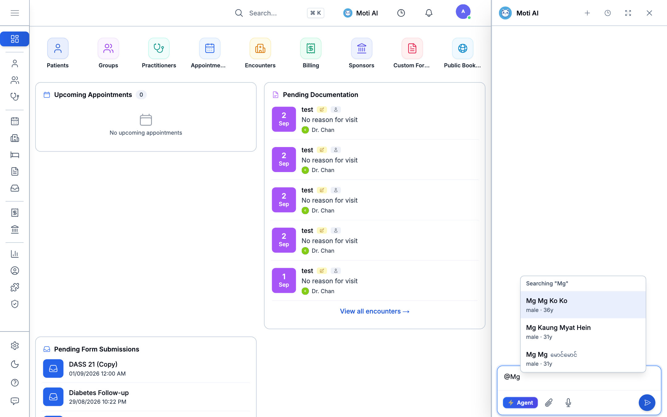 Moti AI Patient Mention Search Popover
