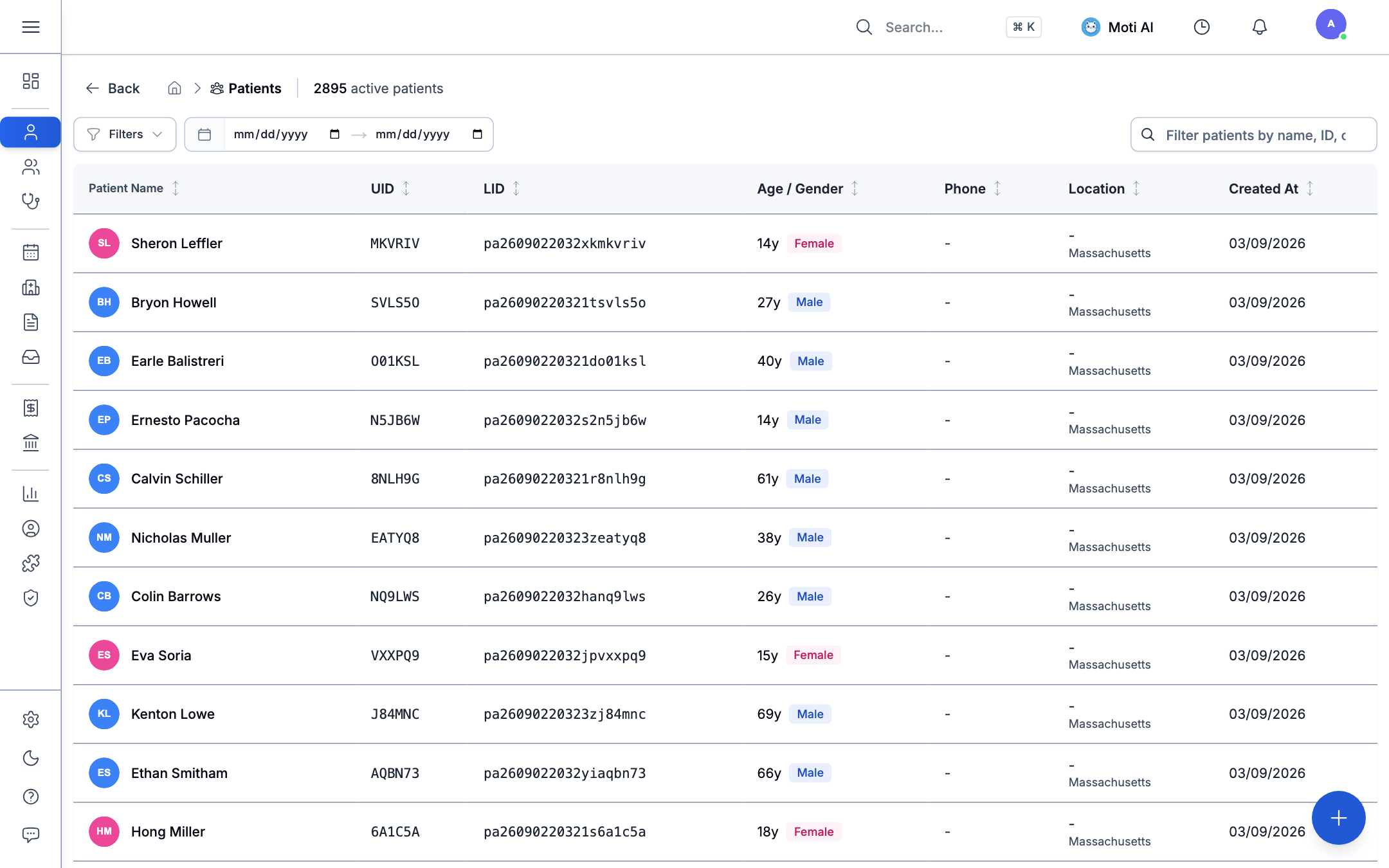 Medaius Patient Directory, Filter Controls, and Fast Search