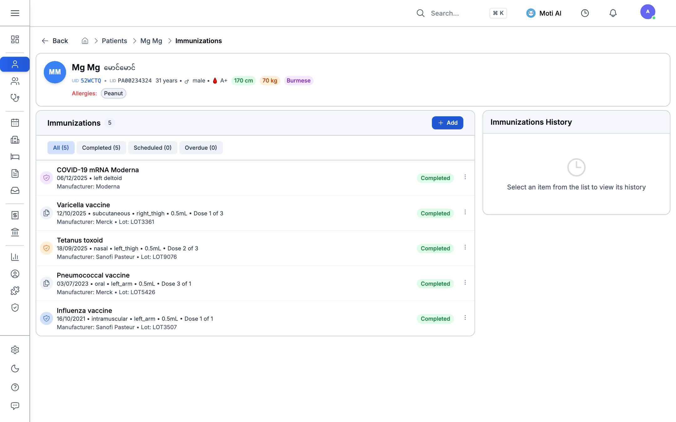 Immunization & Vaccine Ledger with Batch Numbers