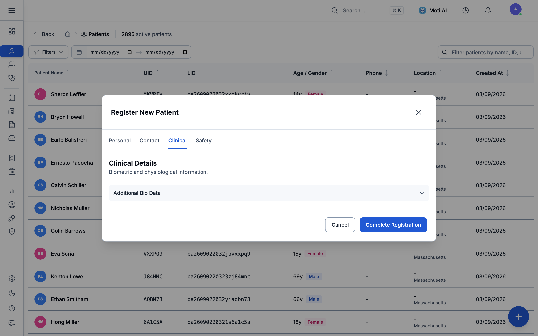 Patient Registration - Baseline Vitals & Bio-Data