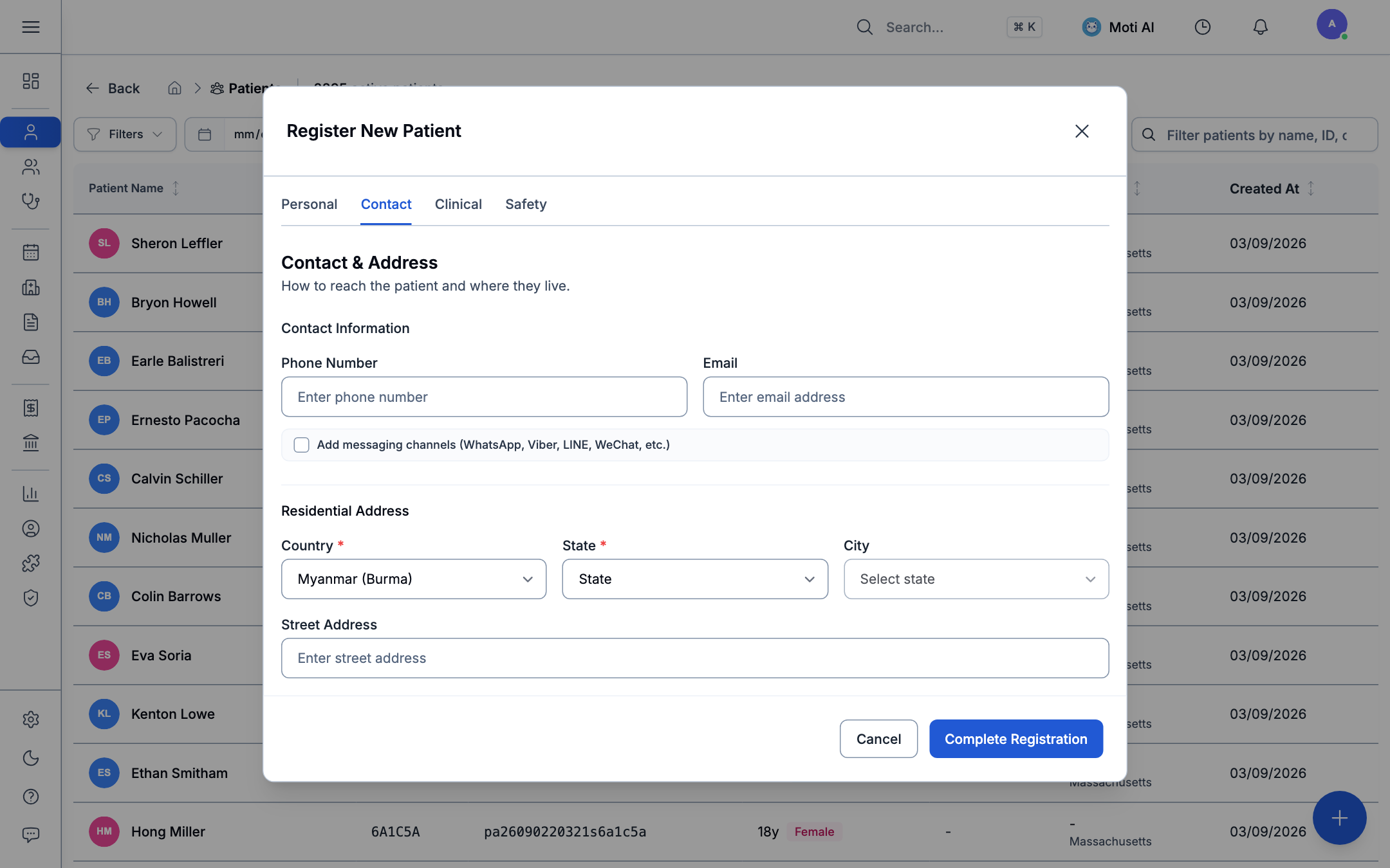 Patient Registration - Contact Details & Social Messaging Channels