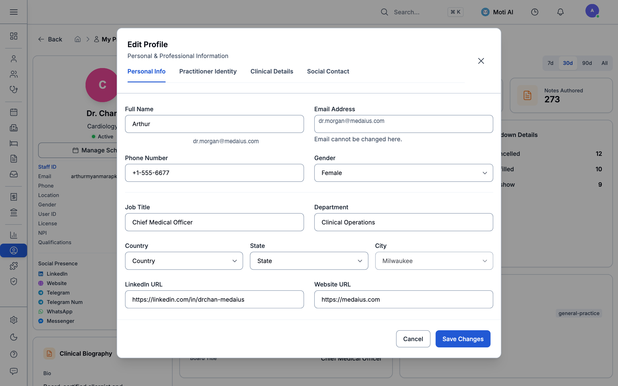 Practitioner Edit Profile Dialog