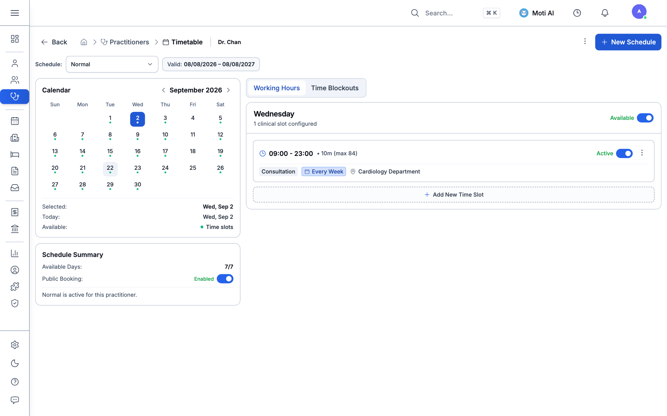 Practitioner Timetable and Schedule Configuration