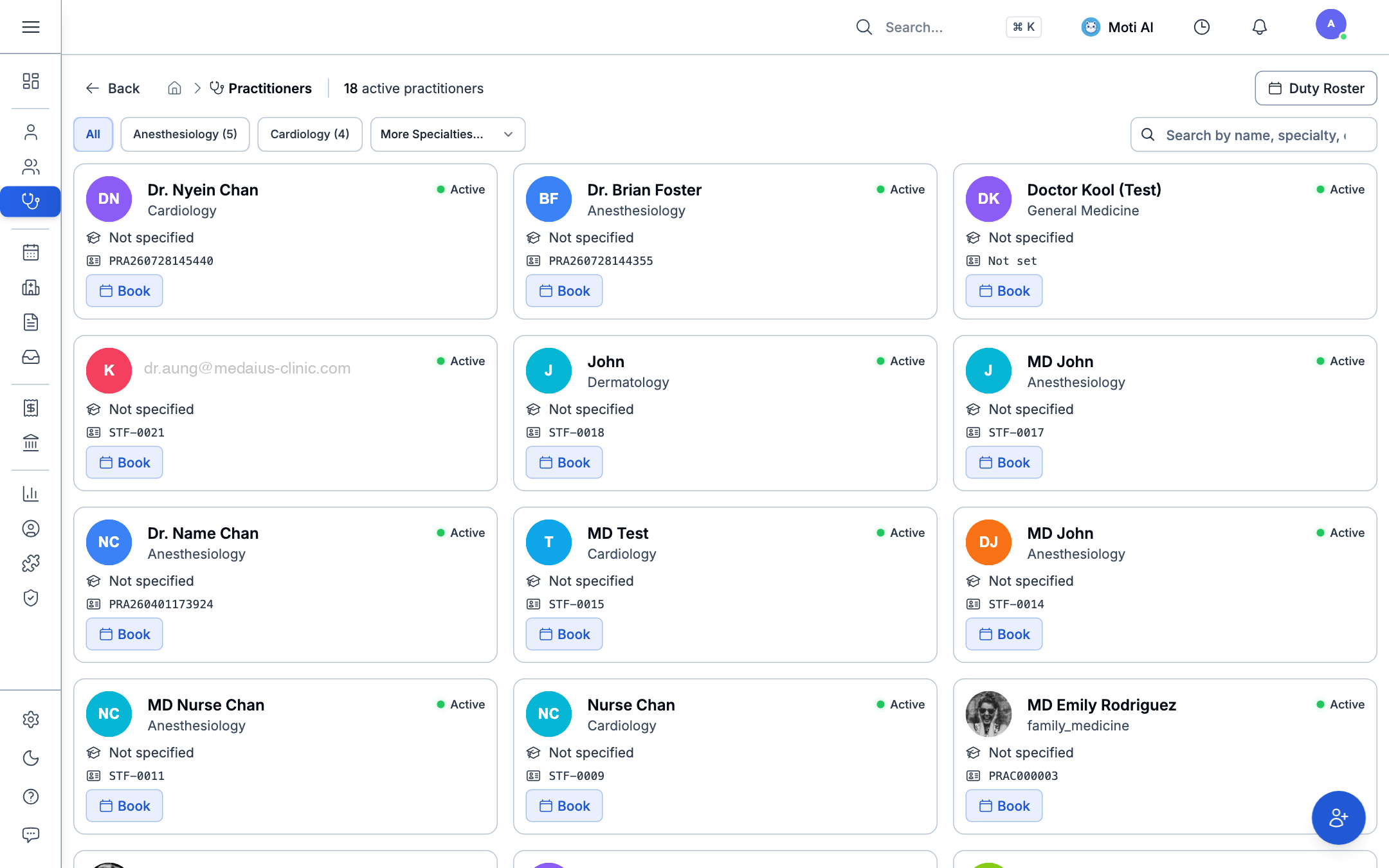 Practitioner Staff Roster, Profiles, and Weekly Timetables