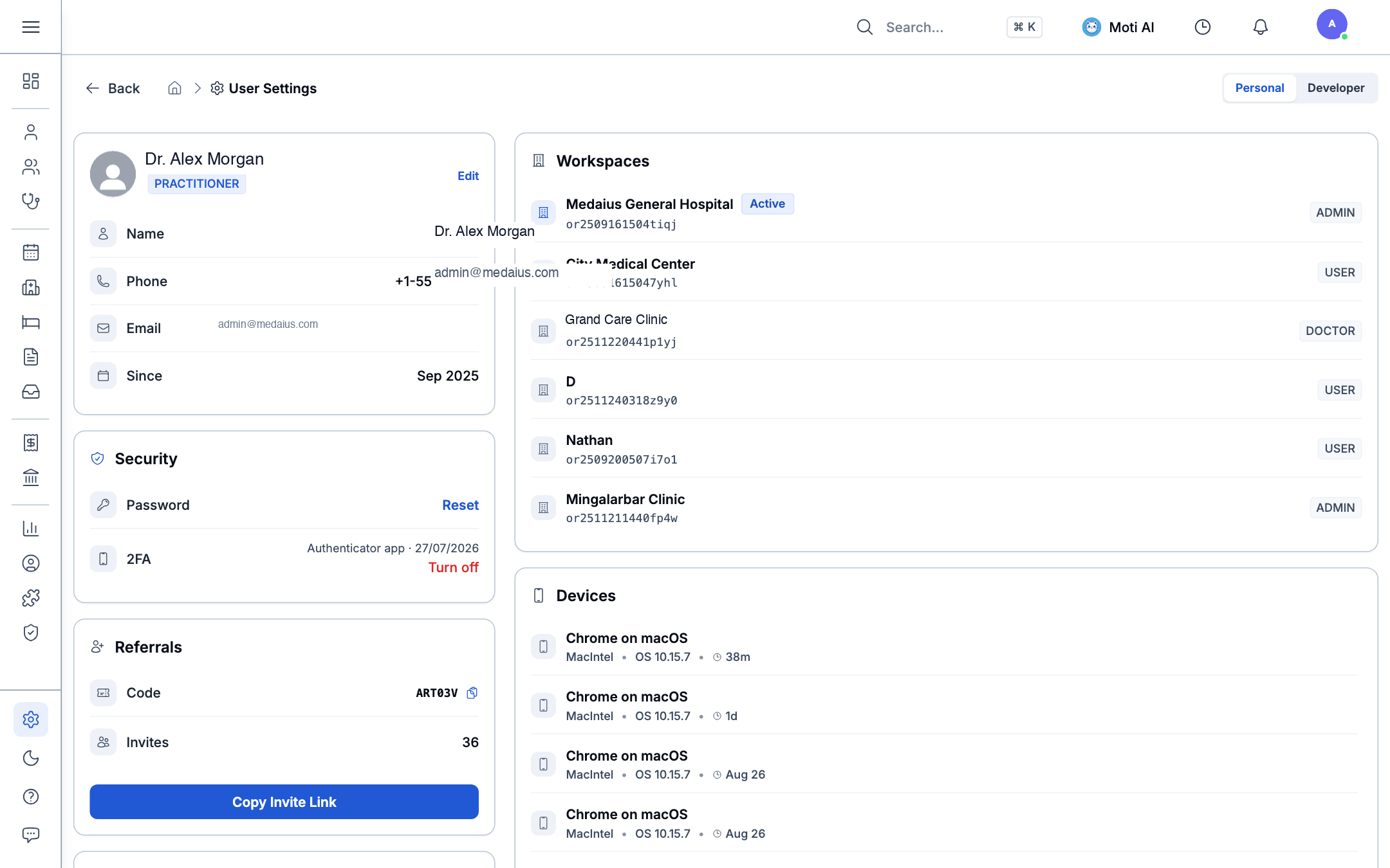 User Personal Settings, Profile & Security