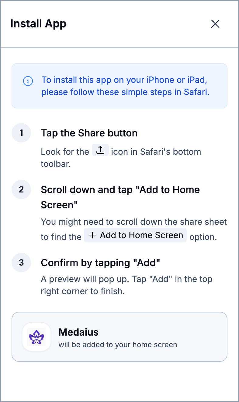 iOS Safari Add to Home Screen Instructions